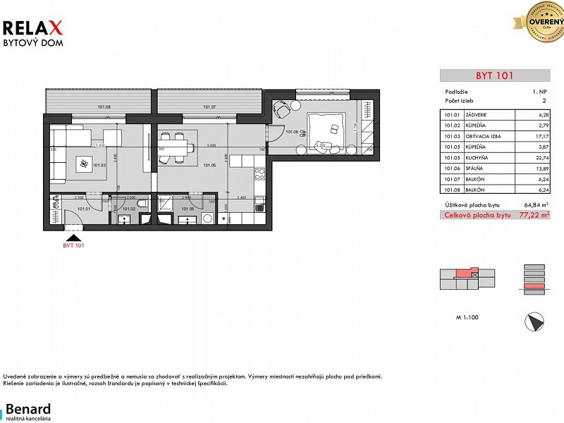 BD – RELAX; 1,5 IZBOVÝ BYT; 1.NP; 46,33m2;PREDANÉ;
